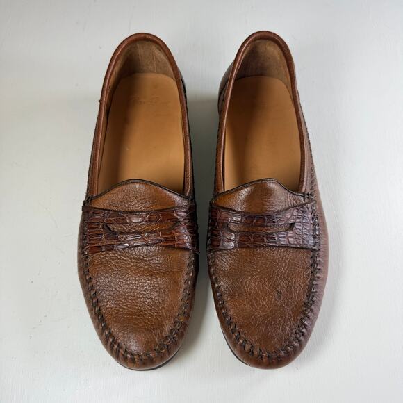 Alan Payne Crocodile Leather Penny Loafers Men\'s Size 9 Brown Dress Casual Shoes main image 10
